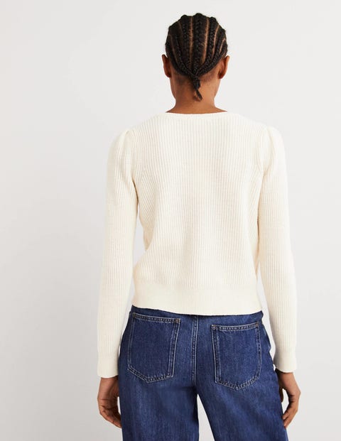 Cream Embellished Bow Ribbed Jumper 