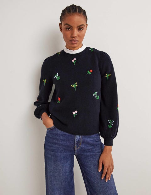 Embroidered Knitted Jumper - Navy 