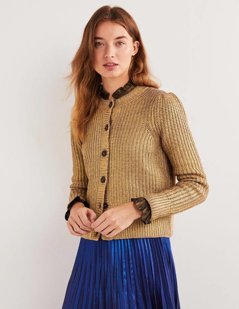 Ribbed Gold Cardigan Gold Foil Boden US