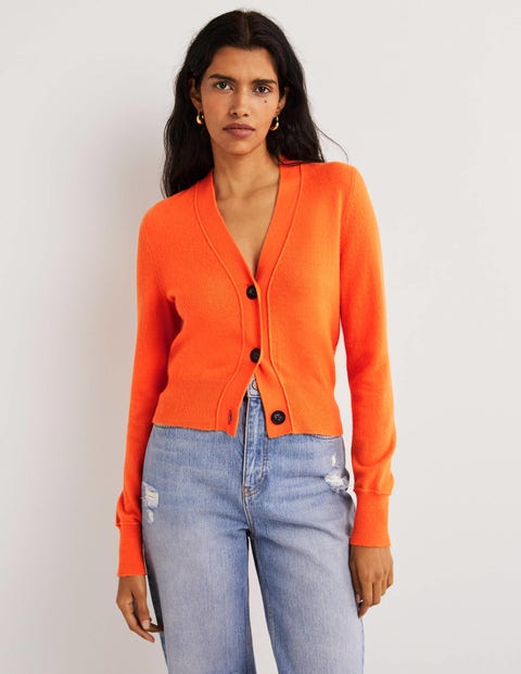 Cropped Cashmere V Cardigan - Neon Orange | Boden US