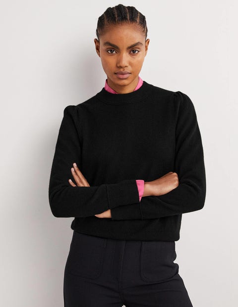 Cashmere Puff Shoulder Sweater - Black | Boden US