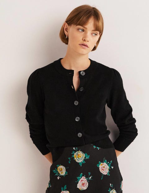 Cashmere Crew Neck Cardigan - Black 