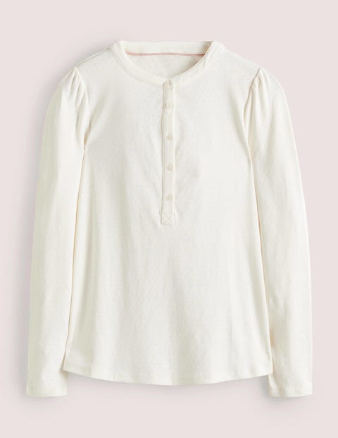 Jersey Puff Sleeve Henley - Ivory | Boden US
