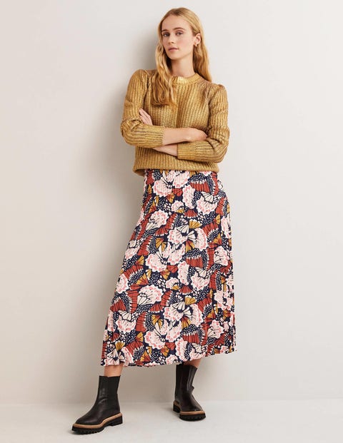 Golden toxicity Faithful Pleated Crepe Midi Skirt - Multi, Petal Stamp | Boden UK