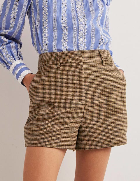 High Waist Shorts - Mini Brown Dogstooth