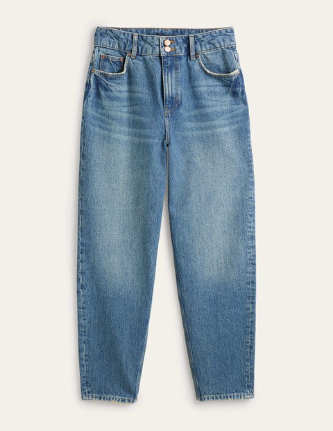 Schmal Zulaufende Jeans Mit Hoher Taille Damen Boden, Mittleres Vintageblau/Grünstich