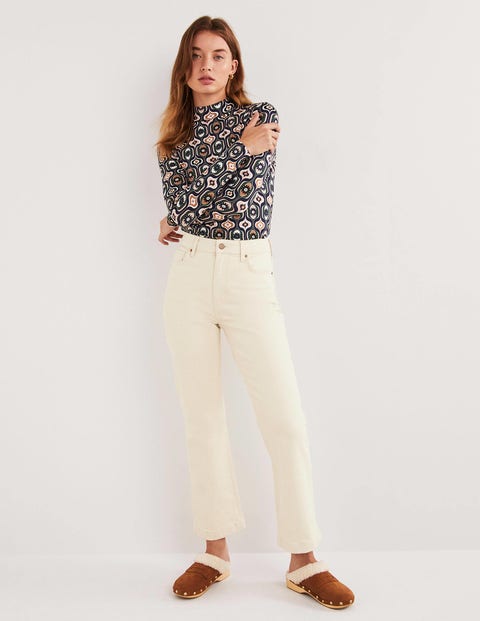 Rigid Cropped Flare Jeans - Ecru