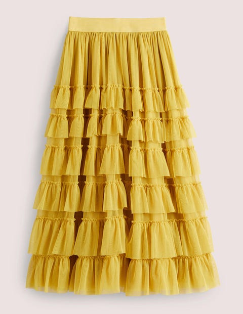 boden - Yellow Ruffle Tulle Midi Skirt Damen , Citronella