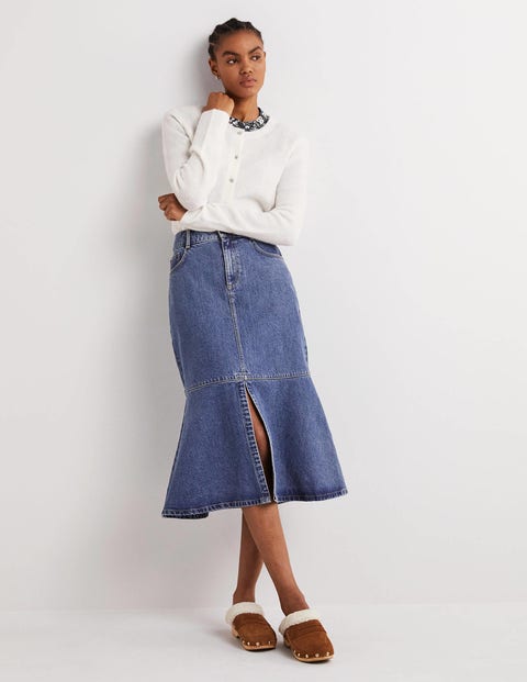 Emily Panelled Fit  Flare Midi Skirt  Indigo  Skirts  Shona Joy