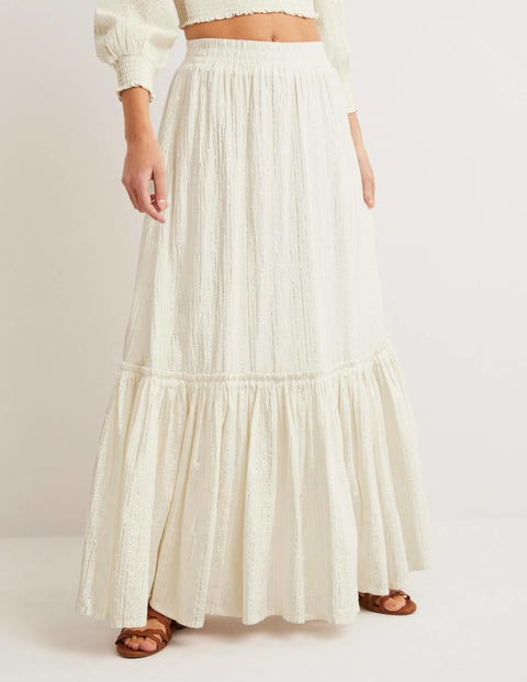 Hot Holiday Maxi Skirt - Ivory Crinkle Lurex | Boden US