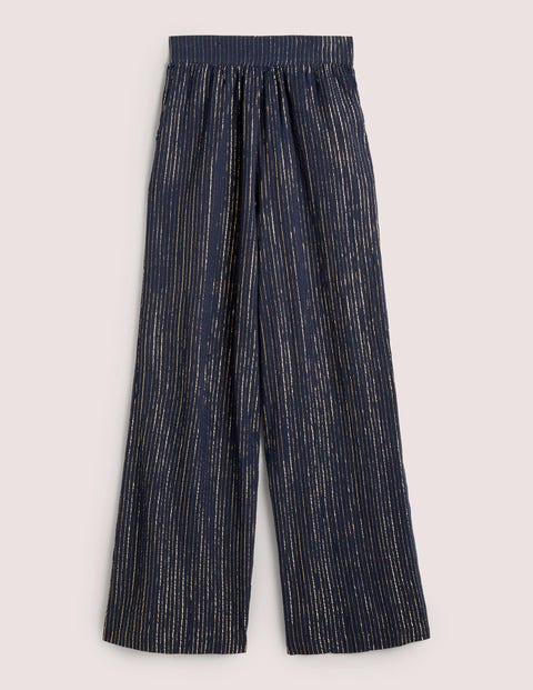 Navy sales crinkle trousers