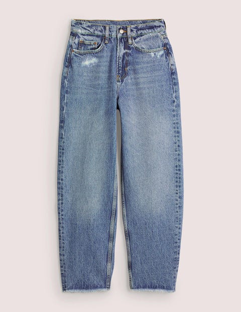 Mittleres Vintageblau, Jeans Mit Geradem Bein Aus Festem Denimstoff, Damen, Boden, Mittleres Vintageblau