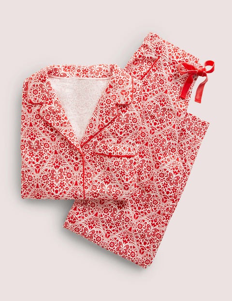 Red Heart Bloom Cosy Pyjama Set Red Women Boden, Rockabilly Red, Heart Bloom