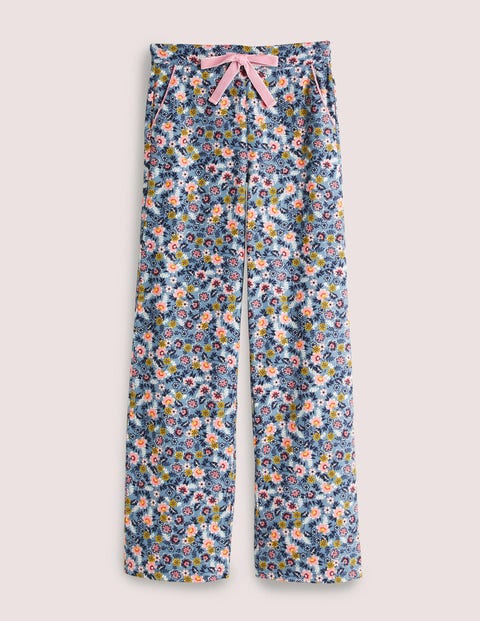 Blue Floral Pyjama Bottoms Blue Women Boden, Mid Blue, Opulent Leaf