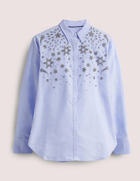 Relaxed Cotton Shirt - Chambray, Embellished | Boden UK