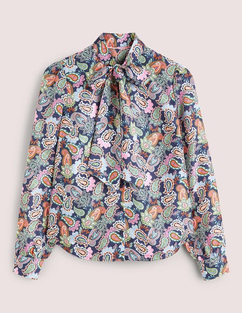 Blouse en soie à col lavallière Femme Boden, NVY