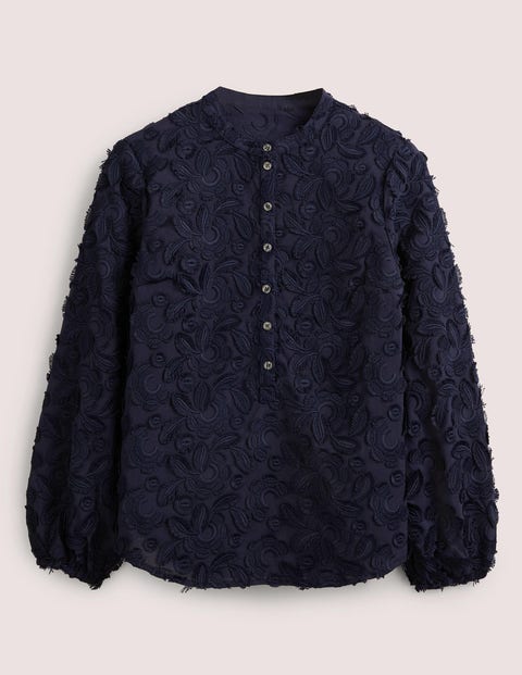 Textured Popover Blouse - Navy | Boden US