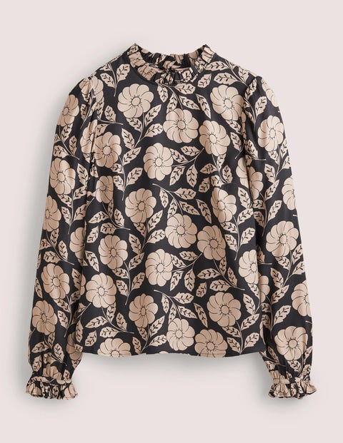 High Neck Ruffle Top - Black, Botannica | Boden US
