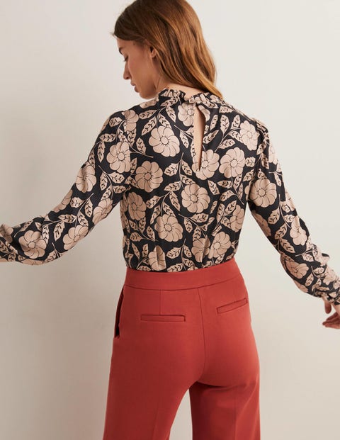 High Neck Ruffle Top - Black, Botannica | Boden US