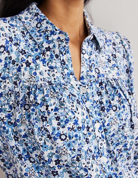 Gather Detail Shirt - Dusty Blue, Floret Meadow | Boden US