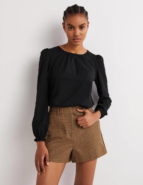 Blouson Cotton Crew Neck Top - Black | Boden US
