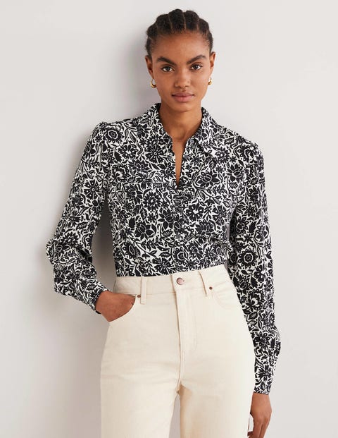 Dart Detail Fitted Shirt - Black, Foliage Bloom | Boden UK