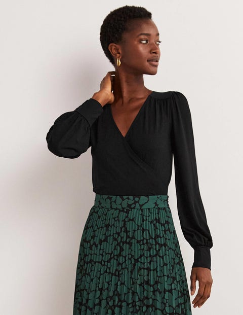 Blouson Wrap Top - Black | Boden US