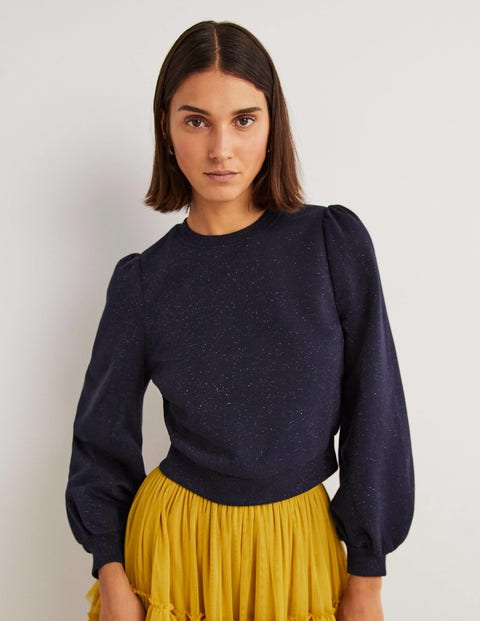 Cropped Sparkle Sweatshirt Navy Sparkle Boden US