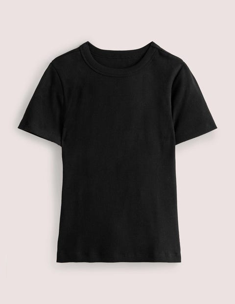 Geripptes T-Shirt mit Rundhalsausschnitt Damen Boden, Schwarz