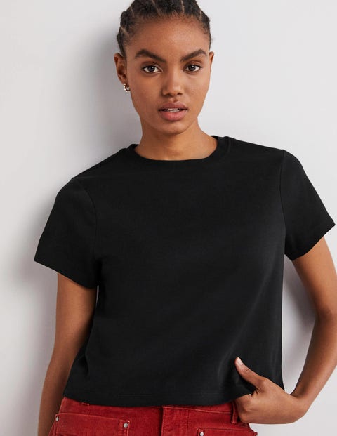 Cropped Cotton T-Shirt - Black