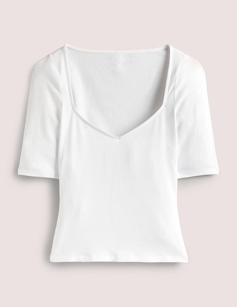 Soft Ribbed Sweetheart T-Shirt White Women Boden, White
