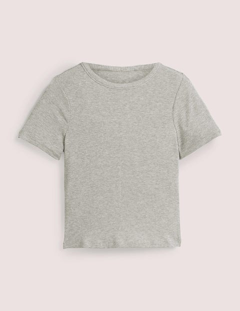 geripptes t-shirt mit rundhalsausschnitt damen boden, grau meliert