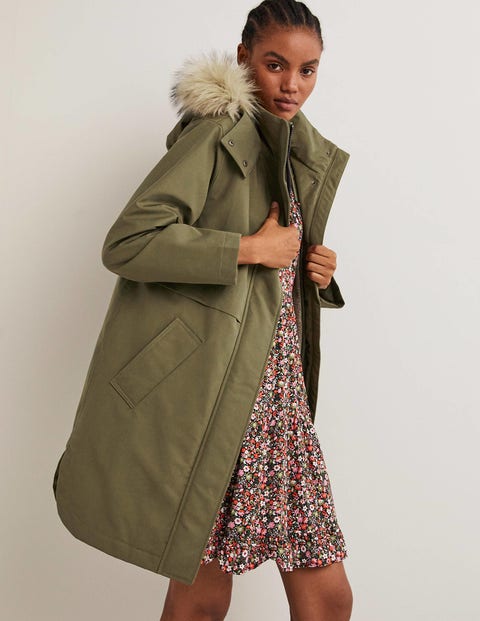 Waterproof Borg Lined Parka - Basil Green