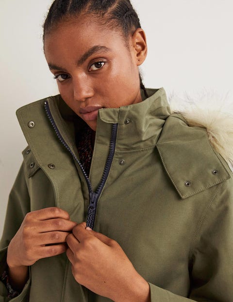 Waterproof Borg Lined Parka - Basil Green