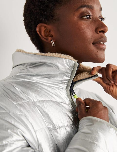 silver metallic puffer