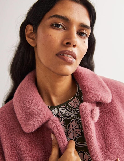 Faux Fur Short Coat - Puce Pink