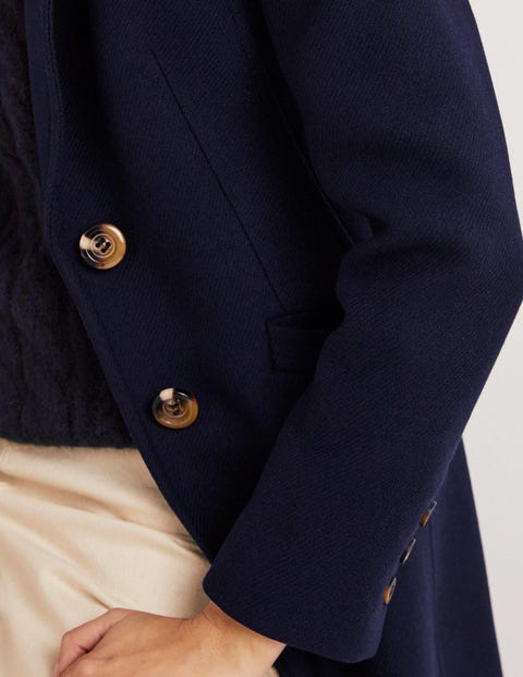 Wool Blend Tailored Coat - Navy | Boden US