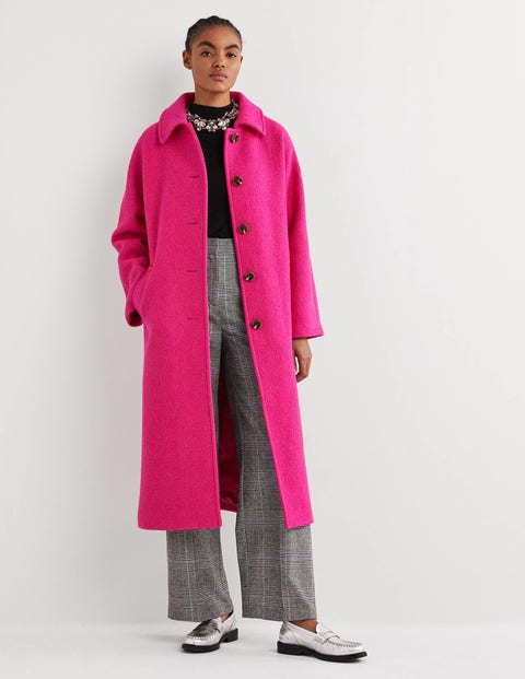 Belted Textured Wool Maxi Coat - Pink