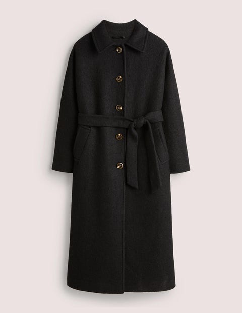 Belted Textured Wool Maxi Coat Black Women Boden