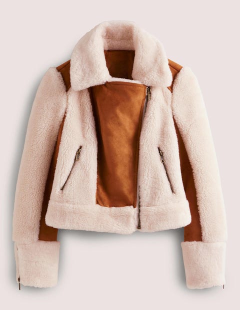 Faux Shearling Biker Jacket - Hazel Shearling | Boden UK