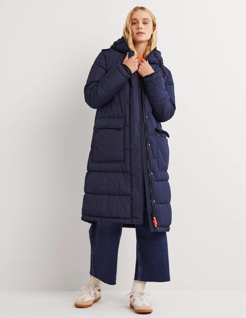 Longline Hooded Puffer Coat - Navy | Boden UK