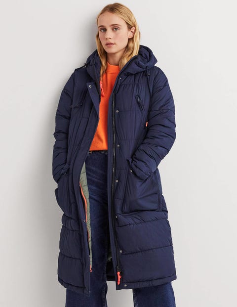 Longline Hooded Puffer Coat - Navy | Boden US