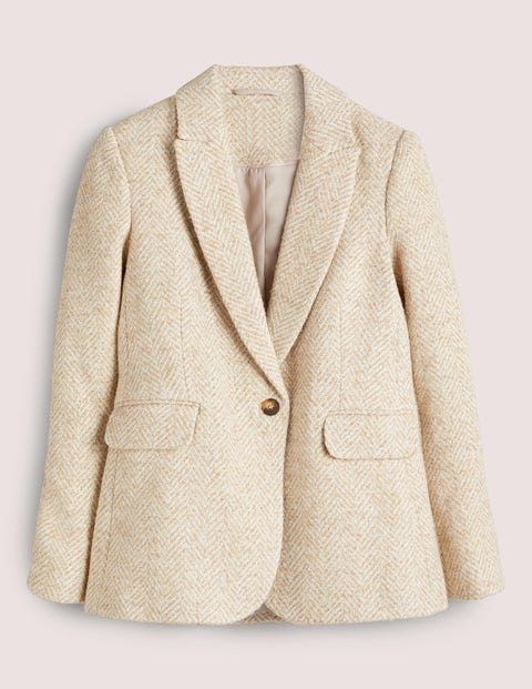 ecru/gold, fischgrätmuster, taillierter blazer mit fischgrätmuster, damen, boden, ecru/gold, fischgrätmuster