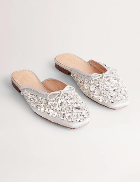 Jewelled Flat Mules Silver