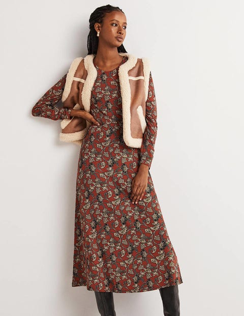 Crew Neck Jersey Midi Dress - Chili Oil, Paisley Whirl | Boden US