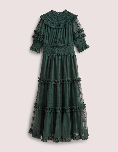 onyxgrün, green polka dot tulle midi dress, damen, boden, onyxgrün