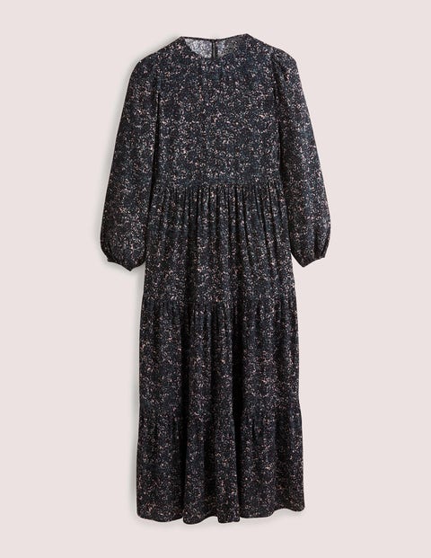 Stufenkleid mit Rundhalsausschnitt Damen Boden, Navy, Abstrakte Blüten