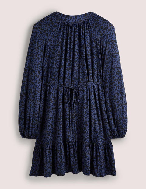 Jersey-Minikleid mit Rundhalsausschnitt Damen Boden, Marineblau, Wiesensprenkel