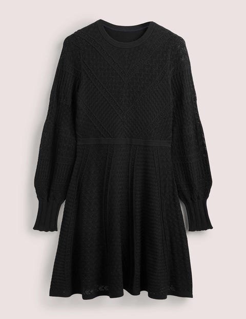 Pointelle Knitted Mini Dress - Black | Boden UK