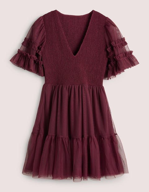 BODEN SMOCKED TULLE MINI DRESS RUBY RING WOMEN BODEN